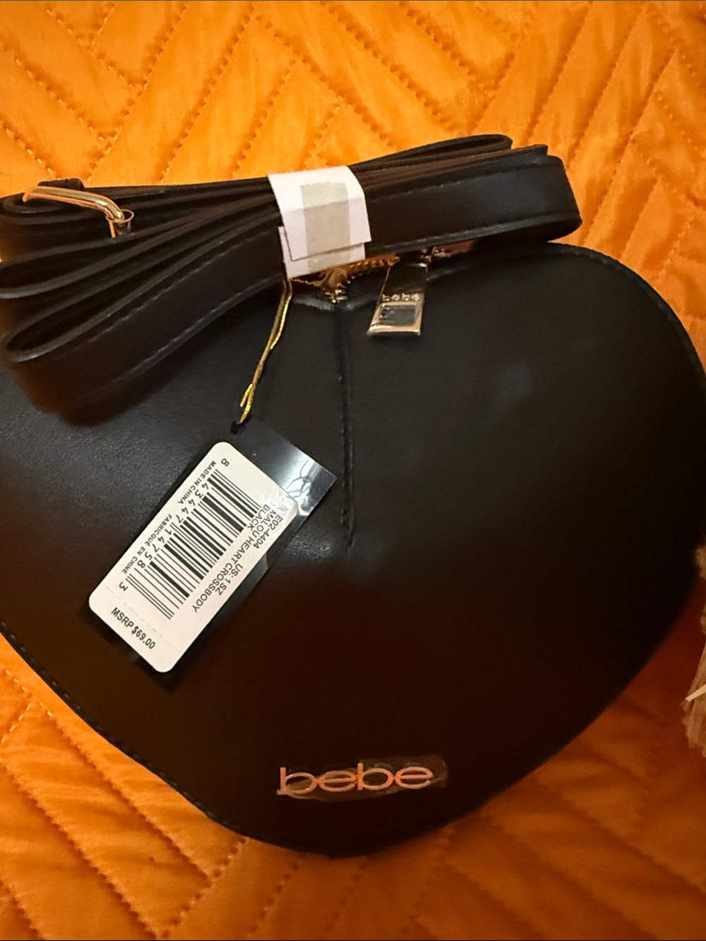 bebe Black Heart-Shaped Crossbody with Gold Logo